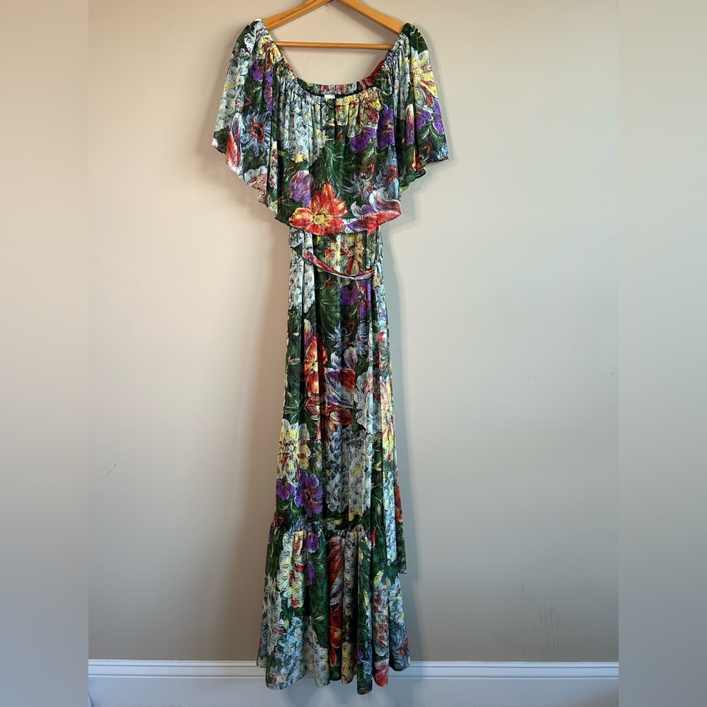 Floral Off-Shoulder Maxi Dress in Green